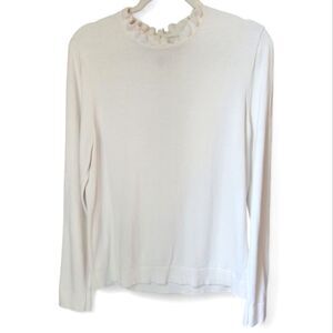 J. Crew ruffleneck 100% cotton knit shirt L fall winter chic cozy comfortable